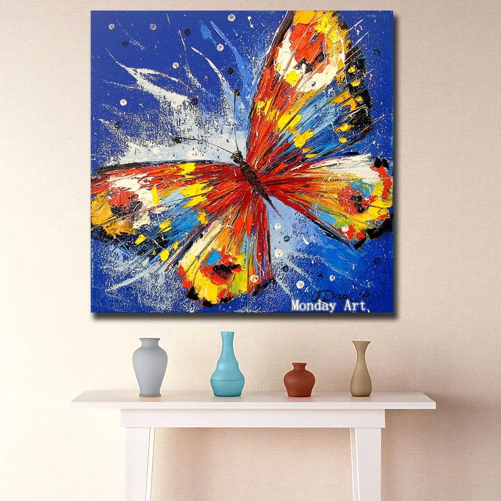

Free Shipping handpainted Butterfly Oil Painting Wall Art Picture Canvas animal Painting Home Decor Modern oil Painting Wall Art