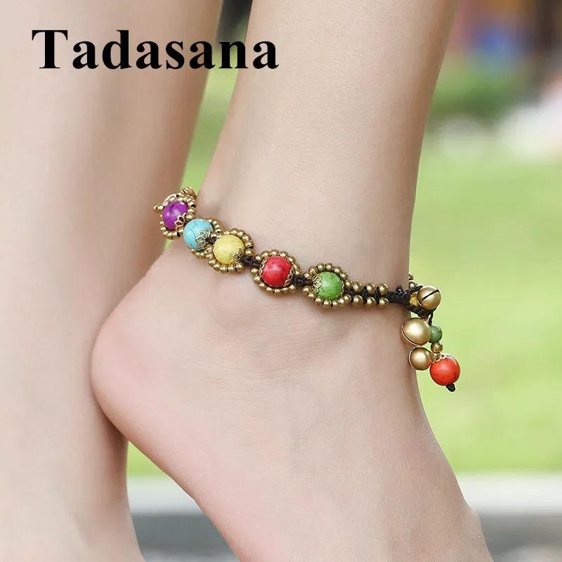 

Богемский латунный ножной браслет Jingle Bell, пляж, лодыжки, каменные бусины, женский браслет на ногу ножная цепочка для женщин, мужчин, бижутери...
