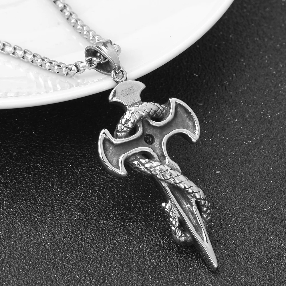 Creative Stainless Steel Pendant Necklace Die Casting Snake Sword Twine Pendants | Украшения и аксессуары