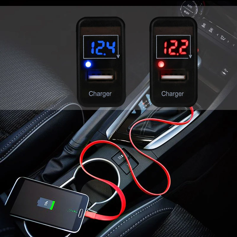 Для Toyota Led USB Автомобильное зарядное устройство вольтметр 5 в 2 1 а разъем адаптер