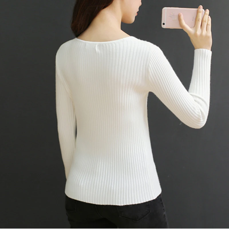 Elasticity Soft Women Sweater Autumn Pullovers Knitted Sweaters V Neck Sexy Slim Knit Coat Female Blouse Winter Knitwear | Женская