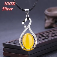 1318mm s925 sterling silver color pendant empty diy inlaid turquoise beeswax amber ladies platinum plated pendant blank care