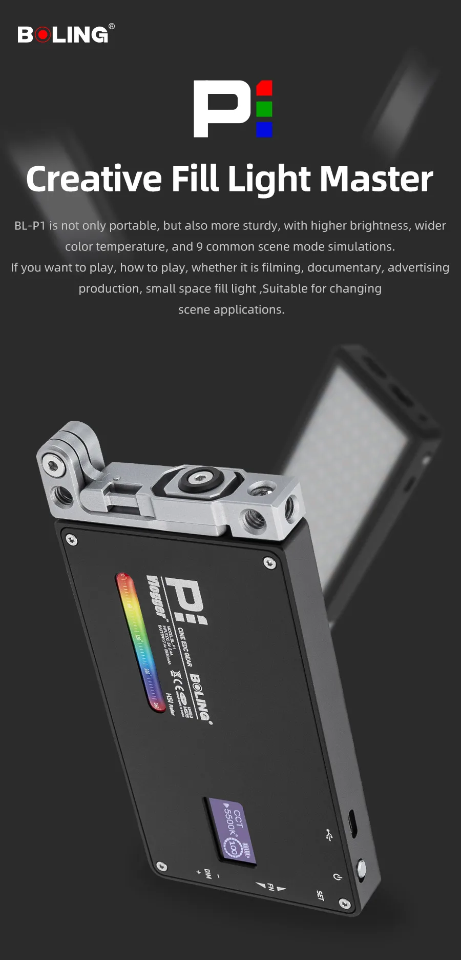 Boling BL-P1 RGB P1 2500 K-8500 K светодиодный светильник с регулируемой яркостью для видеостудии DSLR камера светильник для Vlogging Live