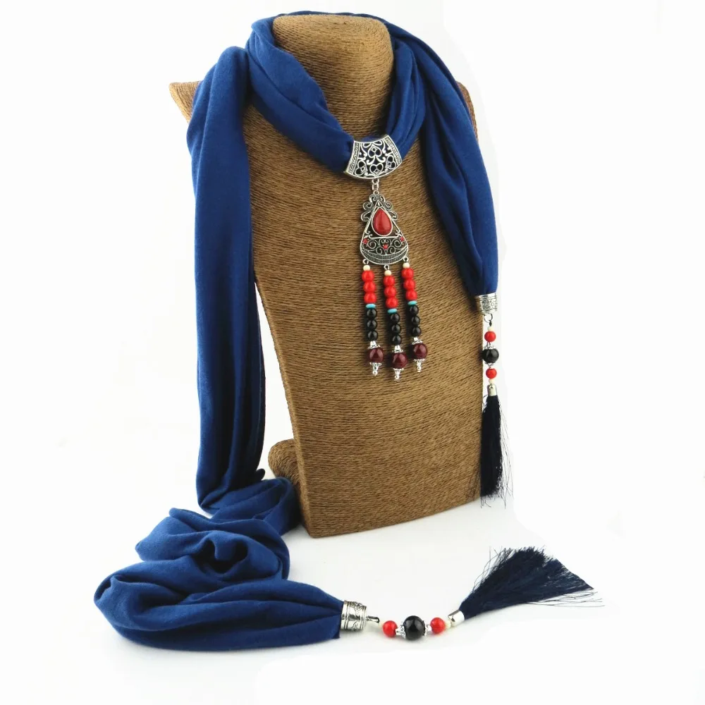 Женский шарф-ожерелье из полиэстера и хлопка с керамическими бусинами