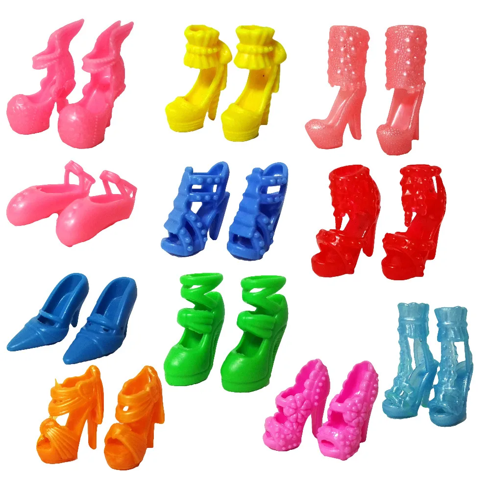 

Randomly Picked 10 Pairs Colorful Assorted Fashion Colorful Doll Shoes Heels Sandals For Barbie Dolls Accessories Outfit Dress