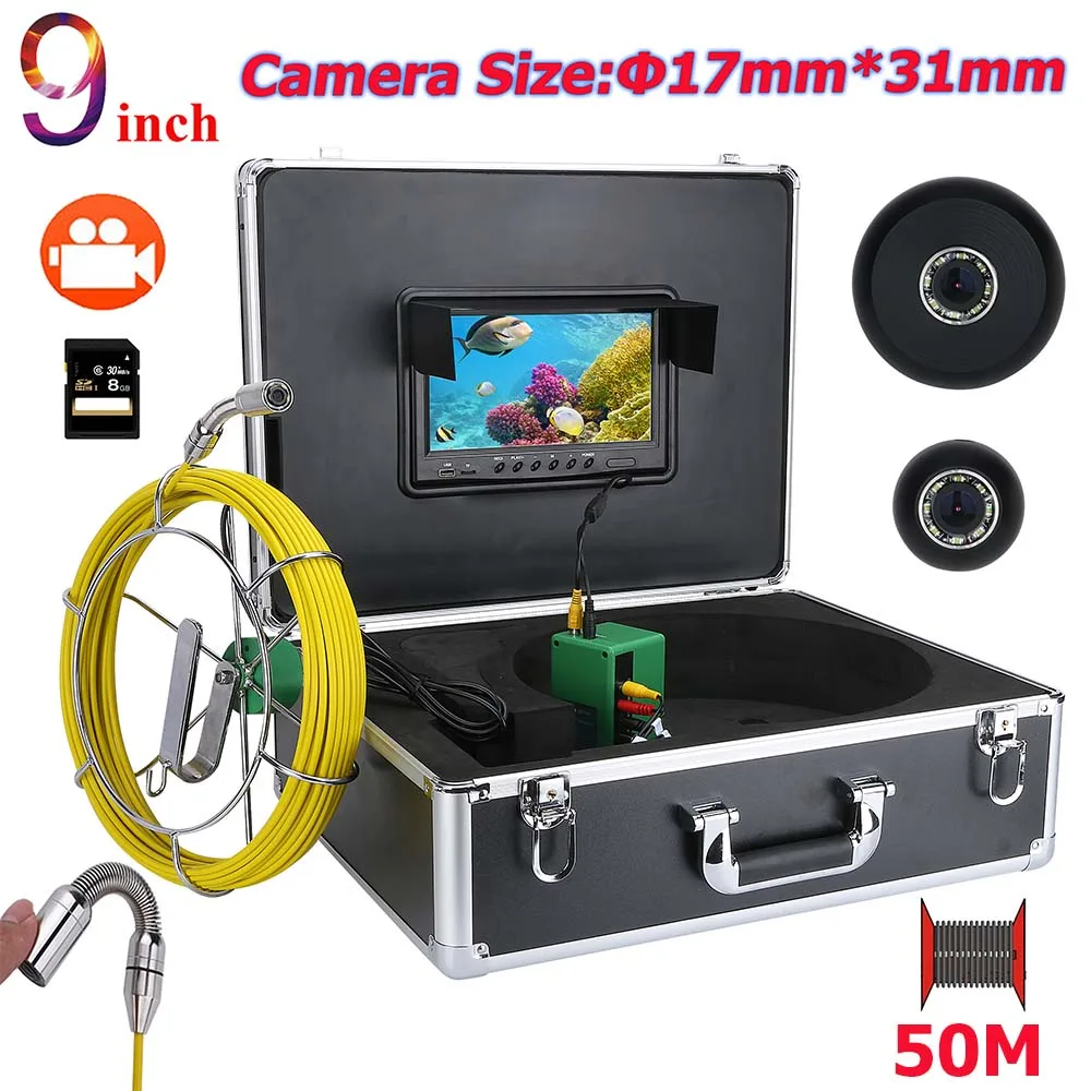 

MAOTEWANG 50M 9inch DVR 17mm Industrial Pipe Sewer Inspection Video Camera System IP68 Waterproof 1000 TVL Camera with 8pcs LED