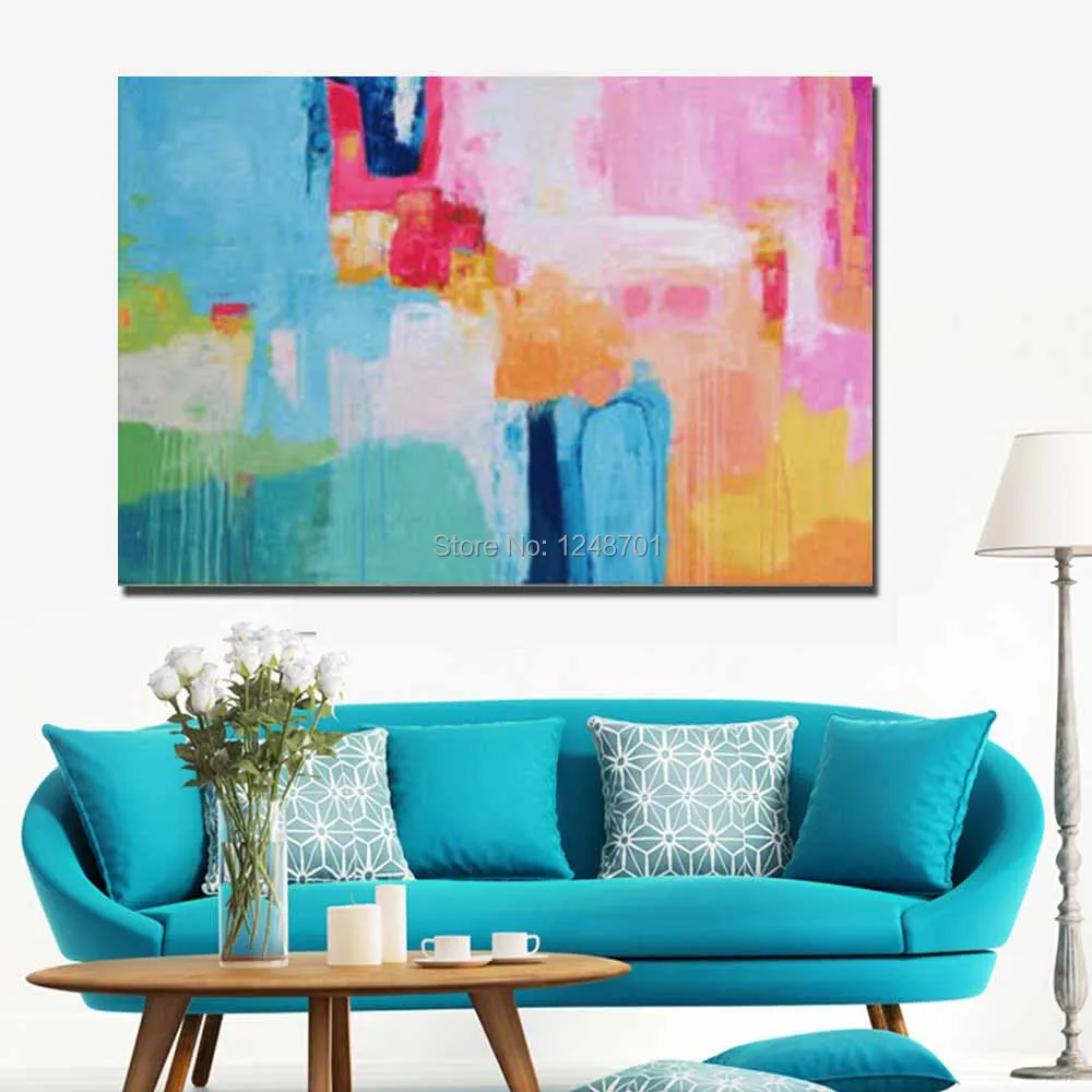 

Hand Painted Canvas Abstract Pink Blue Color Oil Painting Abstract Art Color Wall Picture Living Room Beroom Home Wall Art Decor