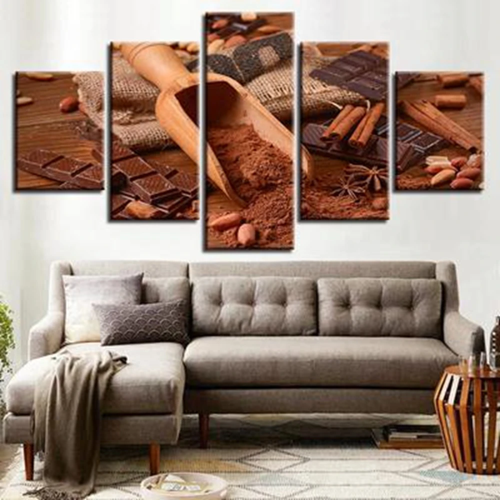 

5 Pieces Kitchen Home Decorations Nut Chocolate Powder Anise Still Life Canvas Painting Print Restaurant Wall Decor Dropshipping