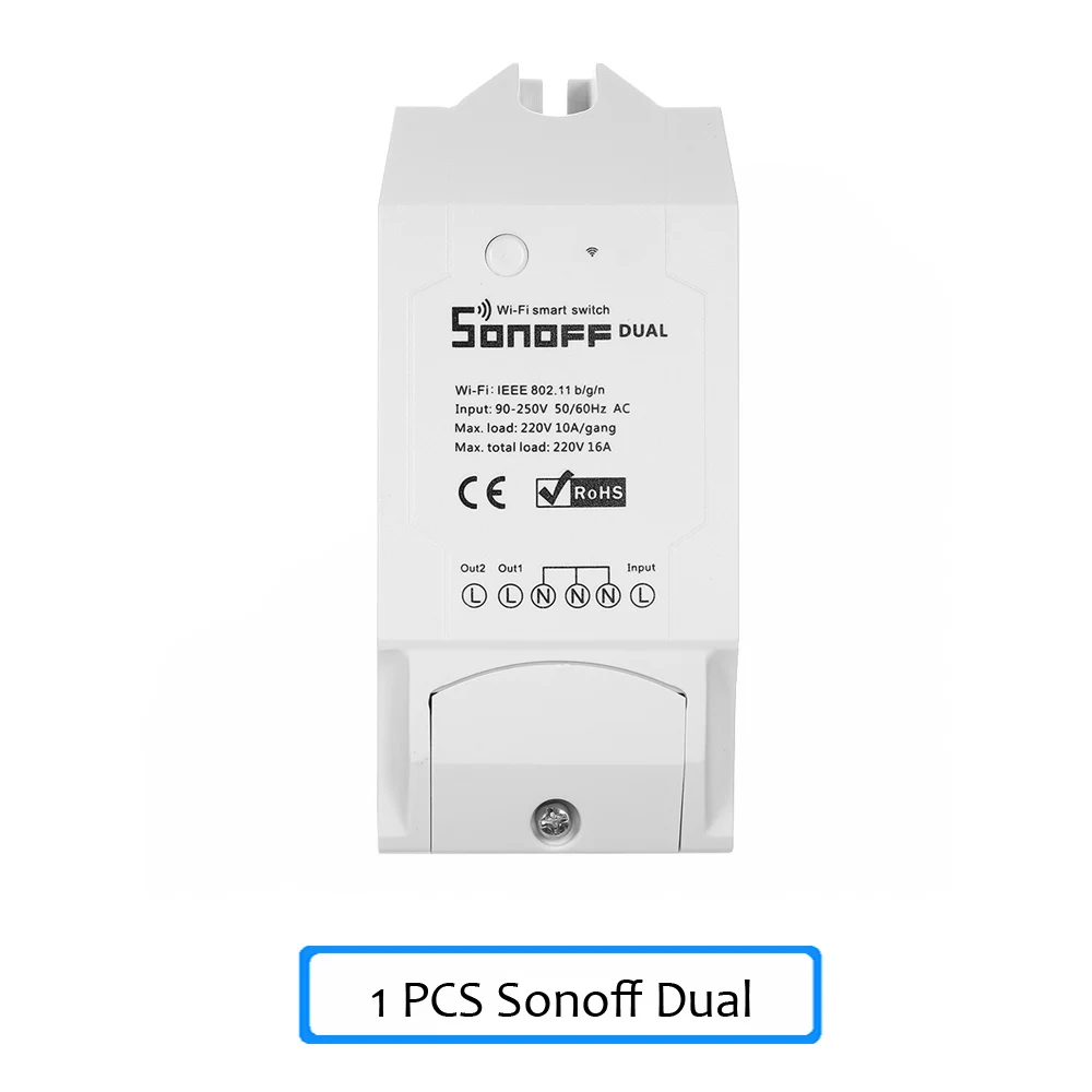 SONOFF Dual ITEAD 2 канала wifi умный переключатель для Amazon Alexa Google Home Беспроводной пульт дистанционного управления Умный дом - Комплект: 1 Pcs