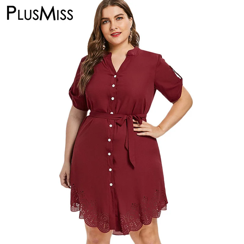 Plusmiss плюс Размеры черный футболка с коротким рукавом платье поясом 5XL женские