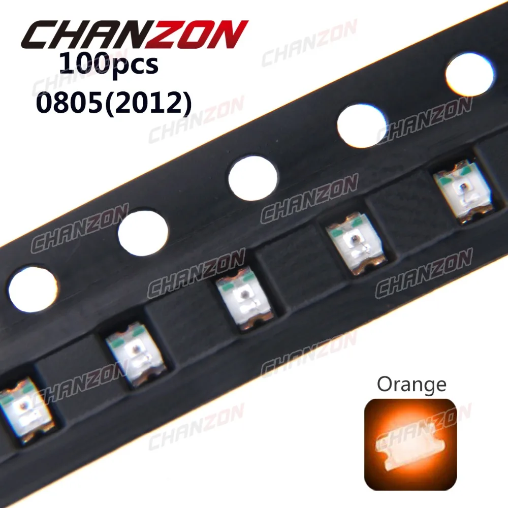 100 шт. LED SMD 0805 (2012) чип оранжевый светодиод 20 мА постоянный ток 2 в крепление
