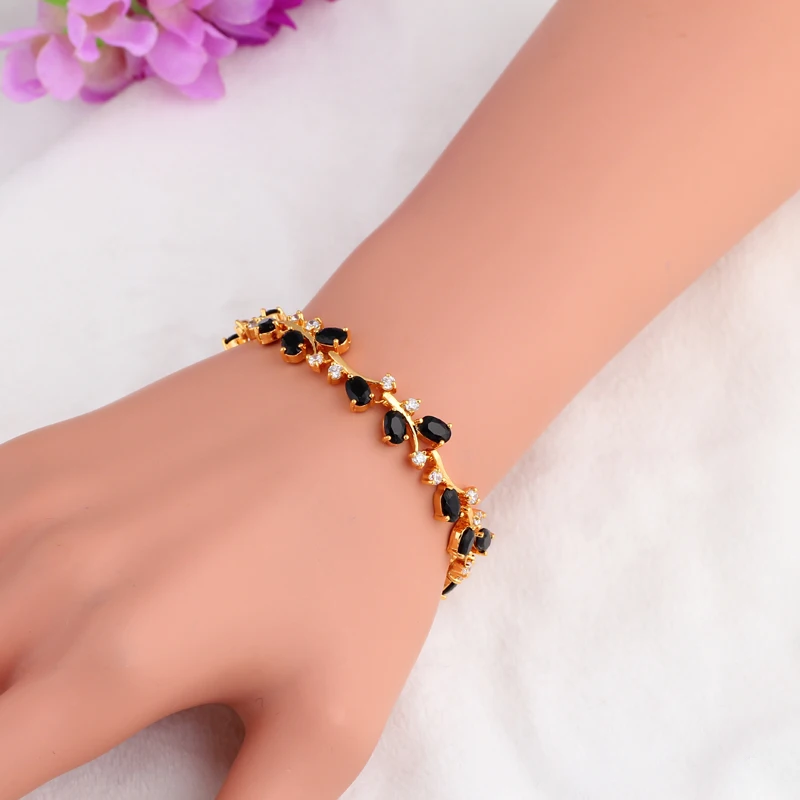 Таинственный Дизайн черный оникс Браслеты золотой тон Черный Циркон Здоровье
