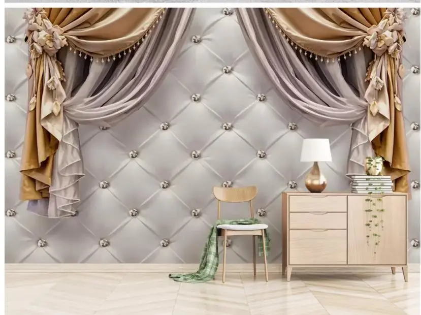 3d stereo European curtain soft pack TV background wall | Обустройство дома