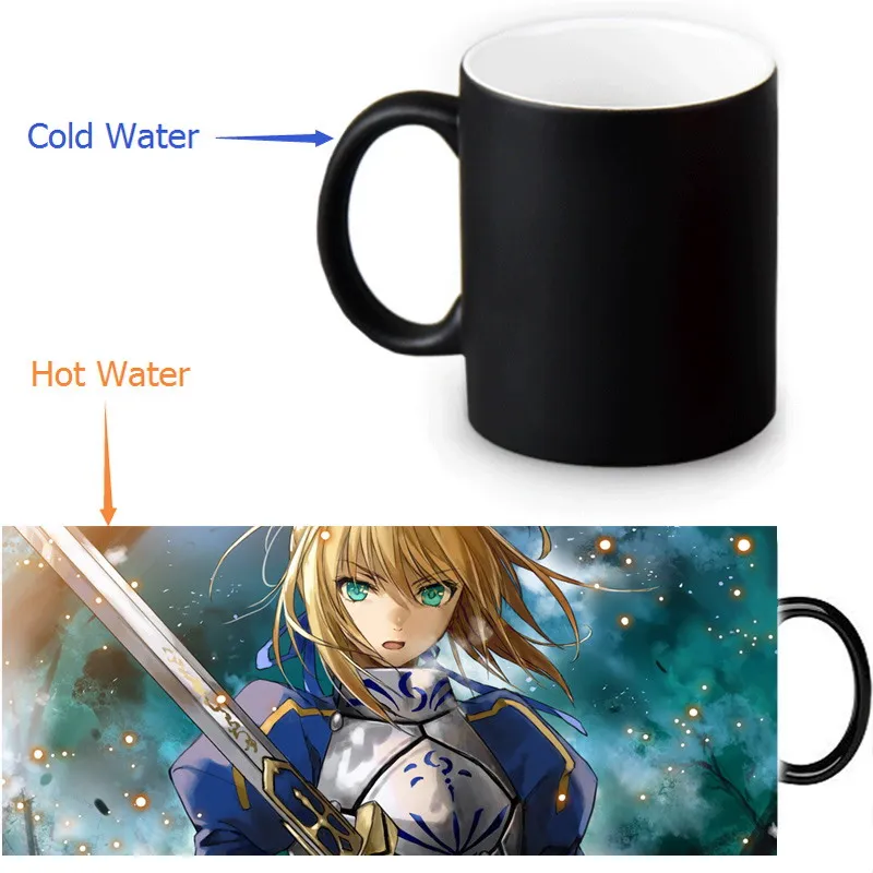 Керамическая чашка Fate Stay night 2017 Custom 12oz для кофе, чая и молока, чувствительная к теплу, меняющая цвет, черная.