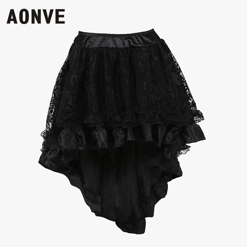 Женская юбка средней длины AONVE черная на шнуровке с заниженной талией юбки из