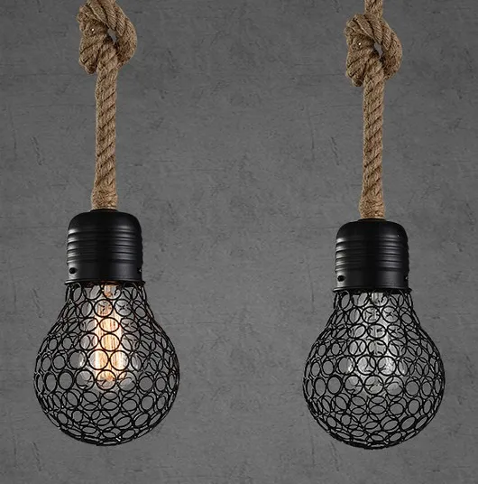 Лофт стиль пеньковая веревка лампа сетка Droplight Эдисон винтажные подвесные
