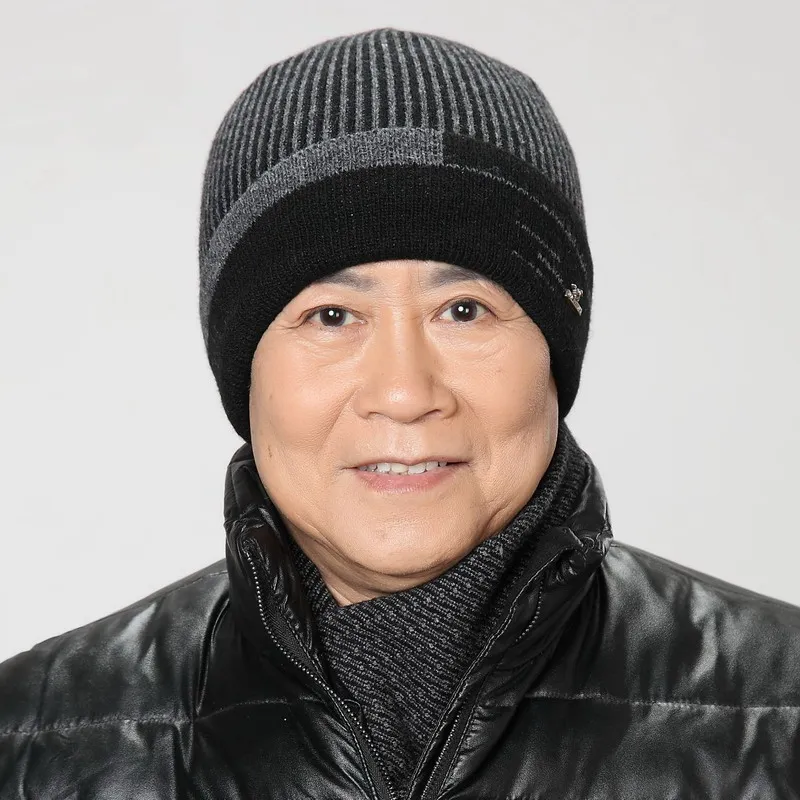 

The elderly wool yarn hat male winter old-age male winter knitted hat cap ear protector new year father's gift wool brand beanie