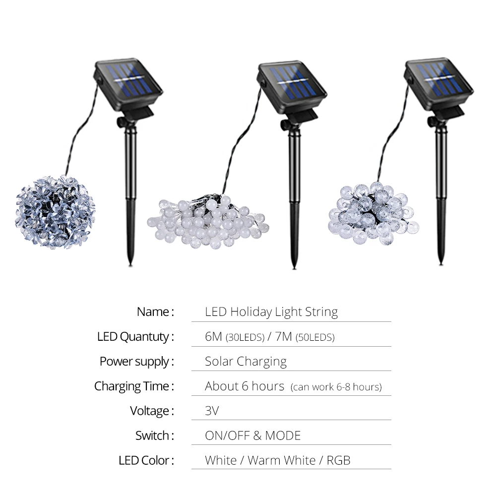 

Vacamm Holiday Lighting RGB/Warm White/White Party Fairy Lighting Strings 6M 7M Waterproof LED Solar Outdoor Garden Lawn Lamps