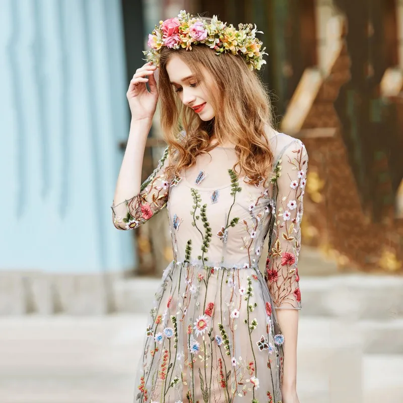 2019 Новый Для женщин в богемном стиле Vestidos винтажный вышитый с цветочным узором