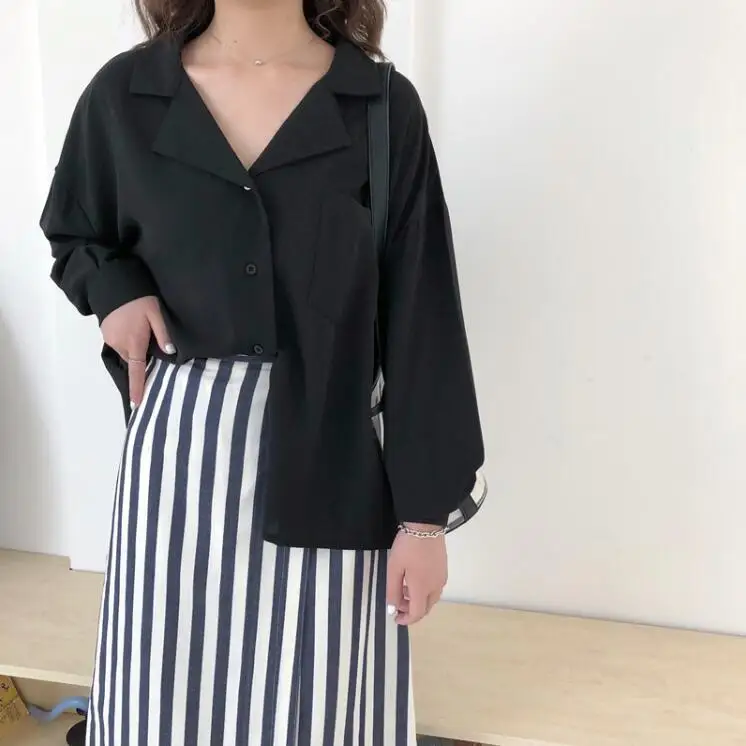 

Autumn women's vintage solid color long-sleeved loose casual shirt