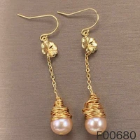 hot sale gold long natural pearl handmade winding flower earrings for women hypoallergenic female ear fashion orecchini fl8648