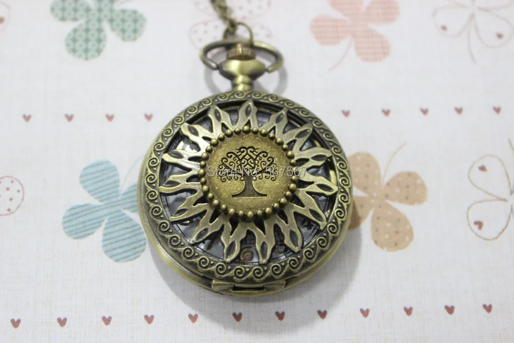 Оптовая продажа заказ смешивания желание дерево карманные часы Цепочки и