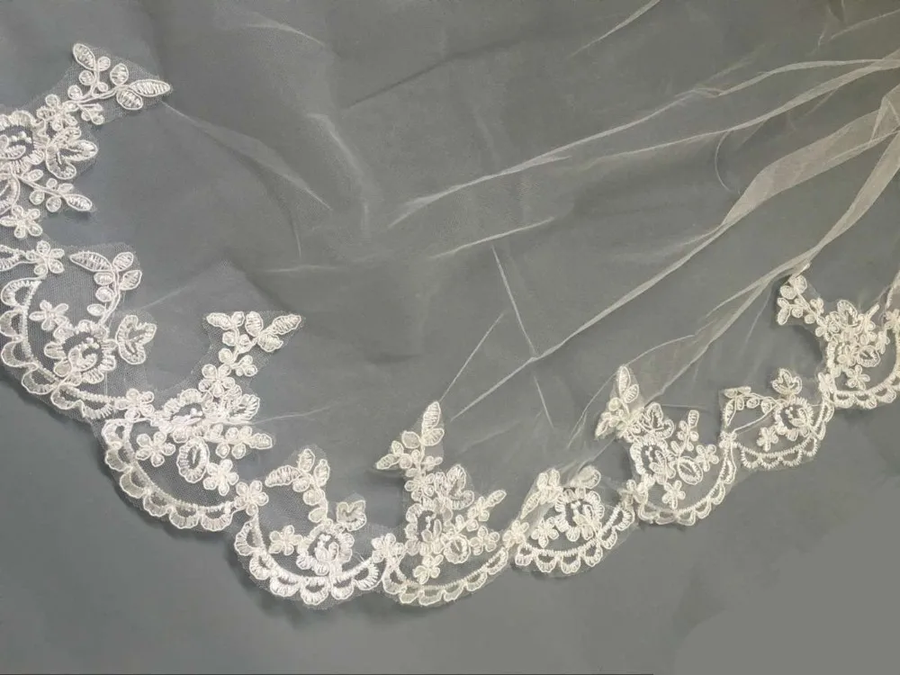 Двухслойная Белая Короткая Свадебная Фата С Расческой C Кружевной край Недорогие