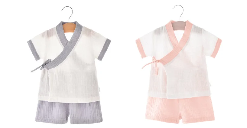 baby Gauze Kimono Comfort Short Sleeve Children's Sleepwear Suit Pyjamas Sets For Kids Hanfu Style Pajamas Christmas Gift Z885