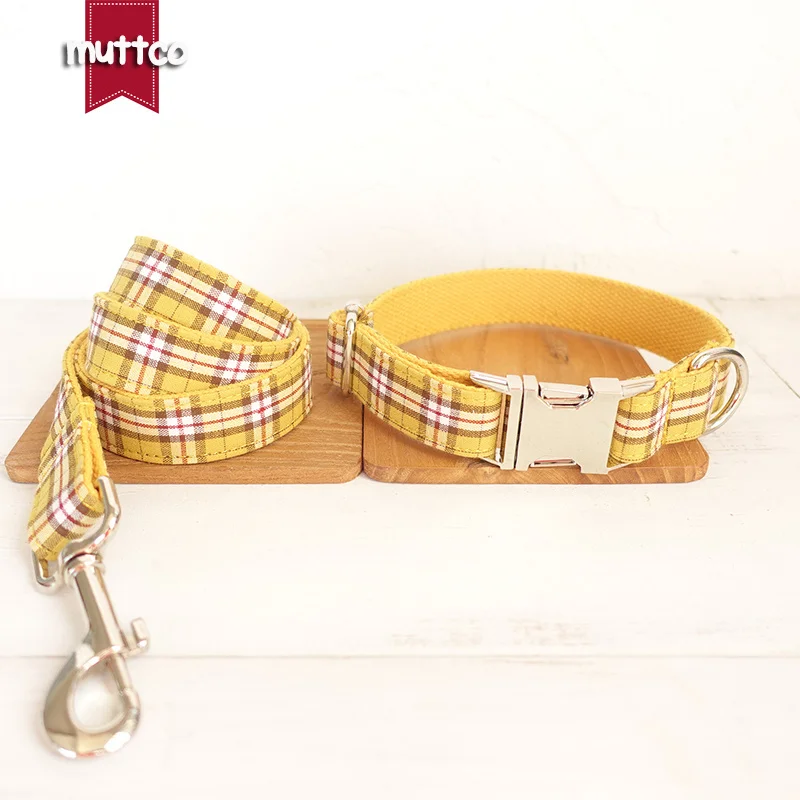 

Ошейник ручной работы MUTTCO, в клетку с лимонами, ошейники и поводки для собак комплектов, 5 размеров, UDC057