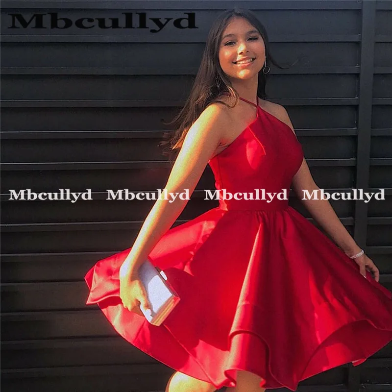 Mbcullyd короткие модели 2020 сексуальные атласные красные вечерние платья с лямкой на