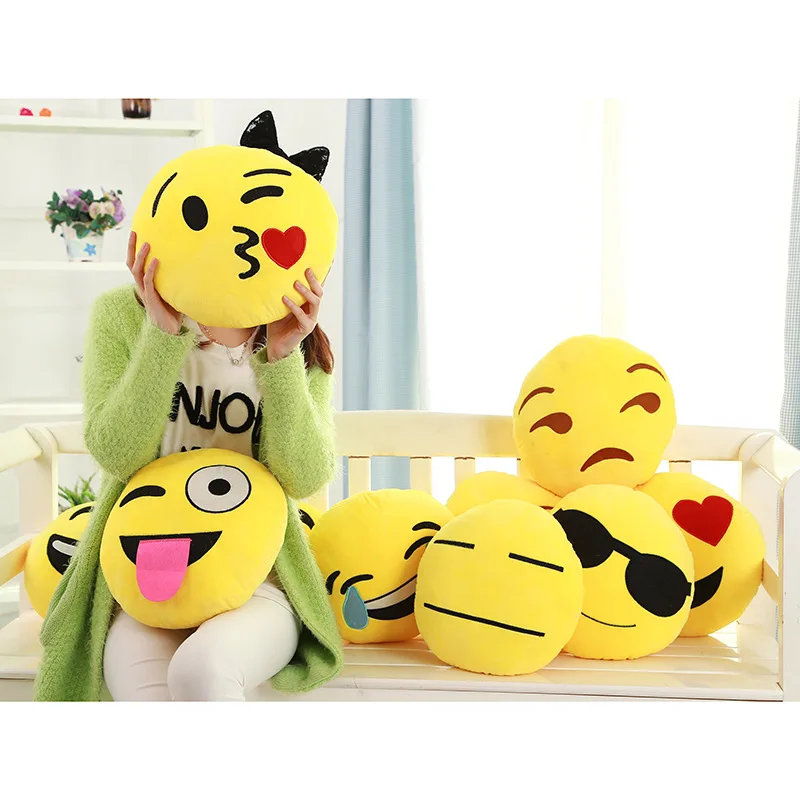 Круглая Мягкая Emoji Улыбка EmoticonYellow Подушки Fundas Cojines Decorativos Cuscini Decorativi Обеденный