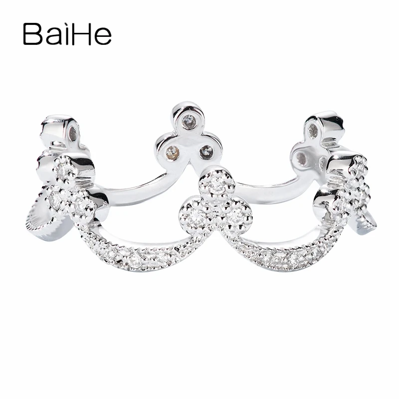 

BAIHE Solid 14K White Gold 0.1ct H/SI Natural Diamond Wedding Women Trendy Fine Jewelry unique gift Beautiful crown diamond Ring