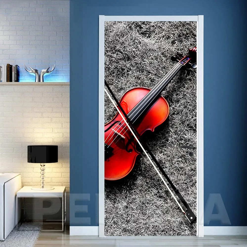 Diy художественные наклейки для дома двери скрипки 3D Самоклеящиеся музыкальные