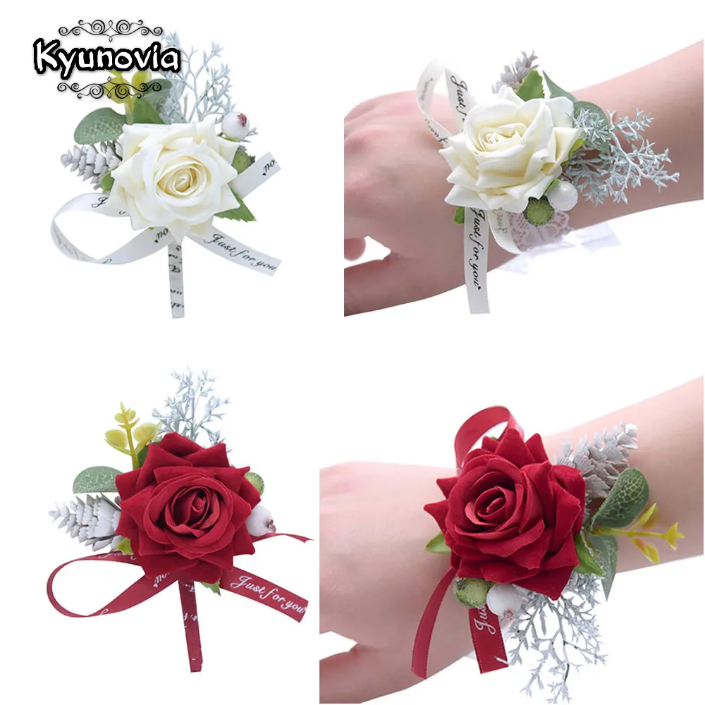

Kyunovia 2019 Шелковая Роза цветок бутоньерка для жениха свадебная бутоньерка на запястье свадебная бутоньерка корсаж невесты цветы для рук D117