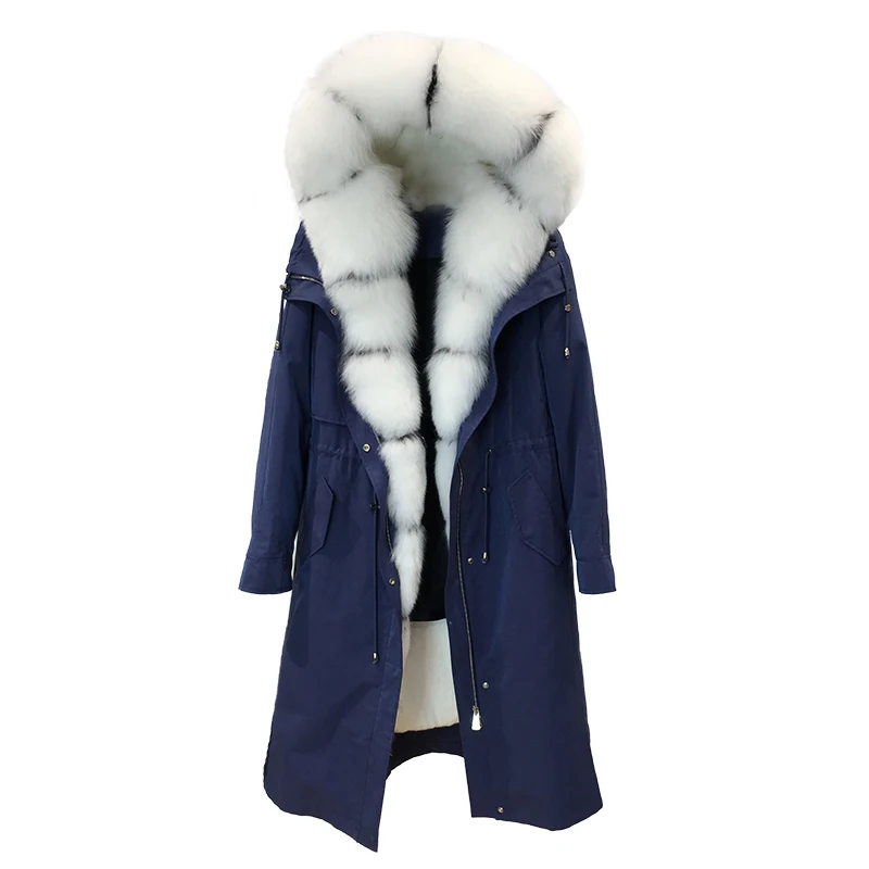 Europe New Women Winter High Street Fashion Big Real Fox Fur Hooded Cuff X-Long Jacket Parkas Female Elegant Military Thick Coat | Женская