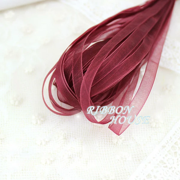 (40 meters) 1/4'' (6mm)  Wine Red Organza ribbons Wholesale wedding gift wrapping Christmas ribbons