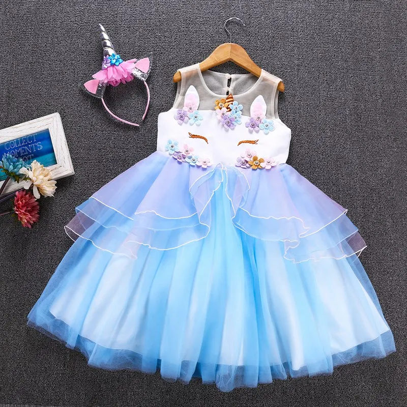 MUABABY Unicorn Princess Costume Girls Pageant Evening Long Gowns Kids Sleeveless Embroidery Flower Birthday Party Tutu Dresses | Детская