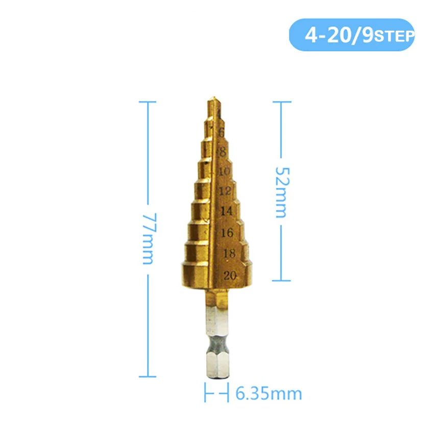 3pcs/set Hexagonal Handle Step Drill Pagoda Metal Cutter Bit Useful 4-32 4-20 4-12 Spiral Flute Steel Plate Opener | Инструменты