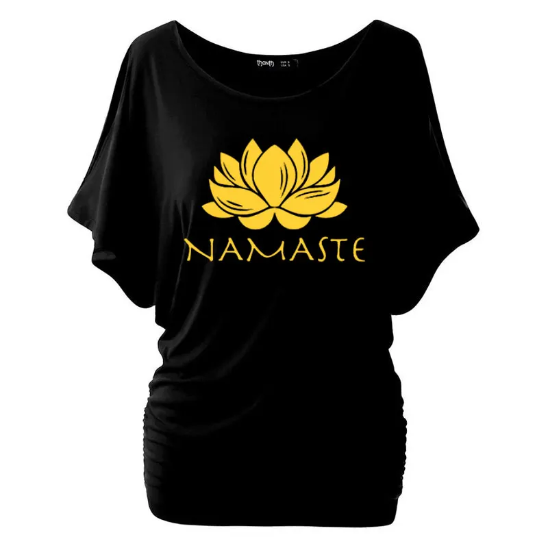 Модная женская одежда с принтом Namaste футболка женский топ рукавом летучая мышь
