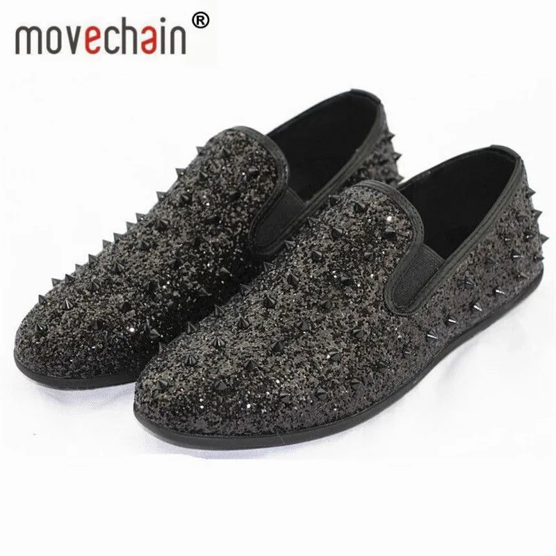 Мокасины Movechain мужские с шипами блестящие повседневные туфли для