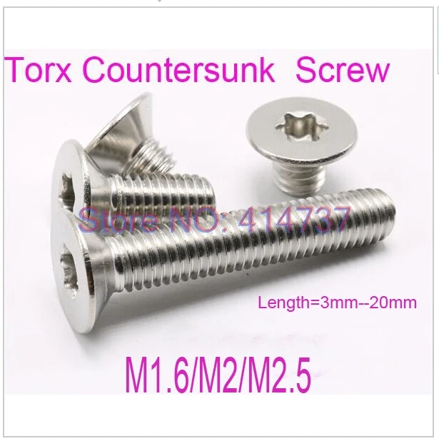 

100 шт./лот M1.6/M2/M2.5 нержавеющая сталь 304 torx потайная головка длина винта = 3 мм -- 20 мм