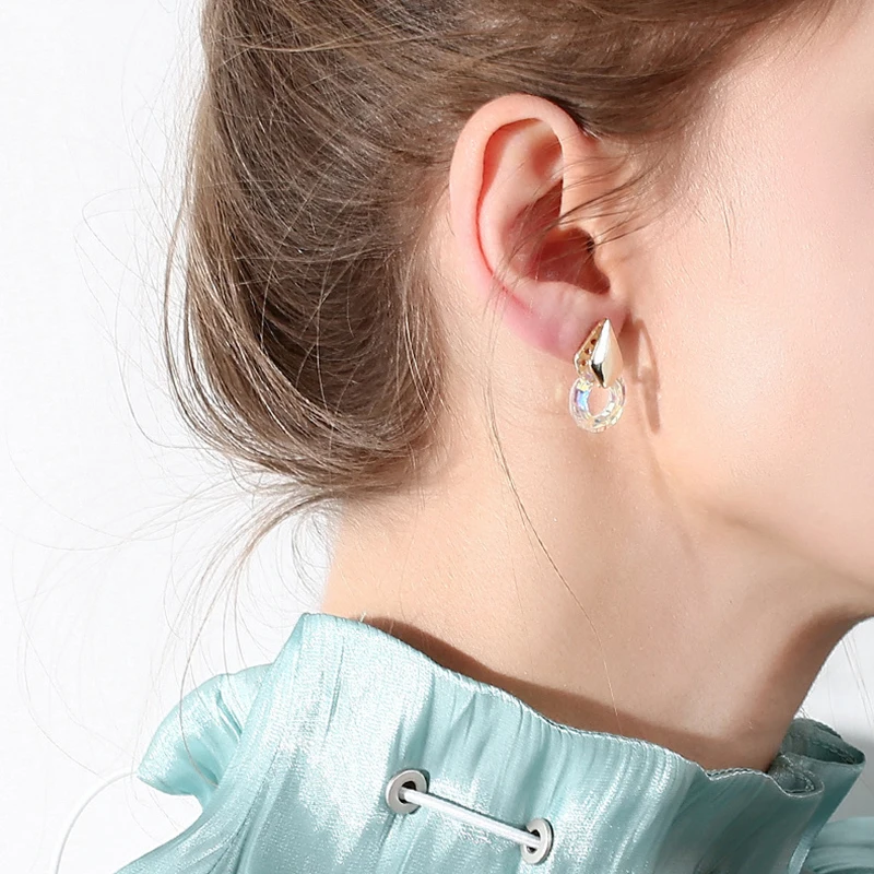 Необычные круглые серьги-гвоздики из камня с кристаллами от Swarovski для женщин, вечерние серьги золотого цвета в богемном стиле, индийские ювелирные изделия для пирсинга