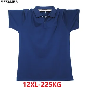 MFERLIER Большие размеры для мужчин футболка размера плюс большие 8XL 9XL 10XL 11XL 12XL хлопковая летняя футболка с короткими рукавами для мальчиков синего цвета с отложным воротником