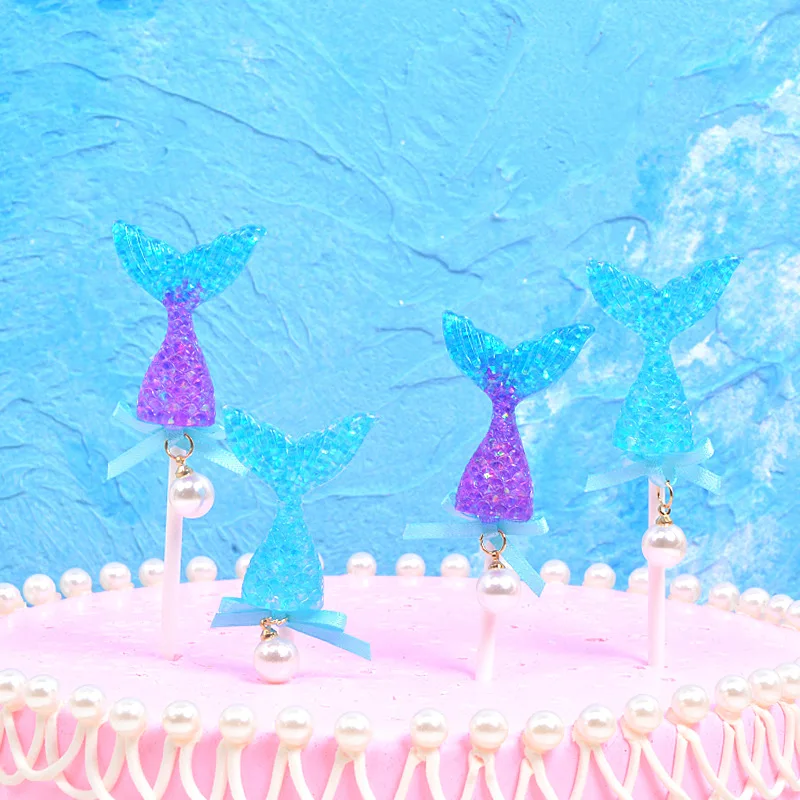 Русалка рыбий хвост Блестящий торт topper baby shower Topper deco украшение для выпечки с днем