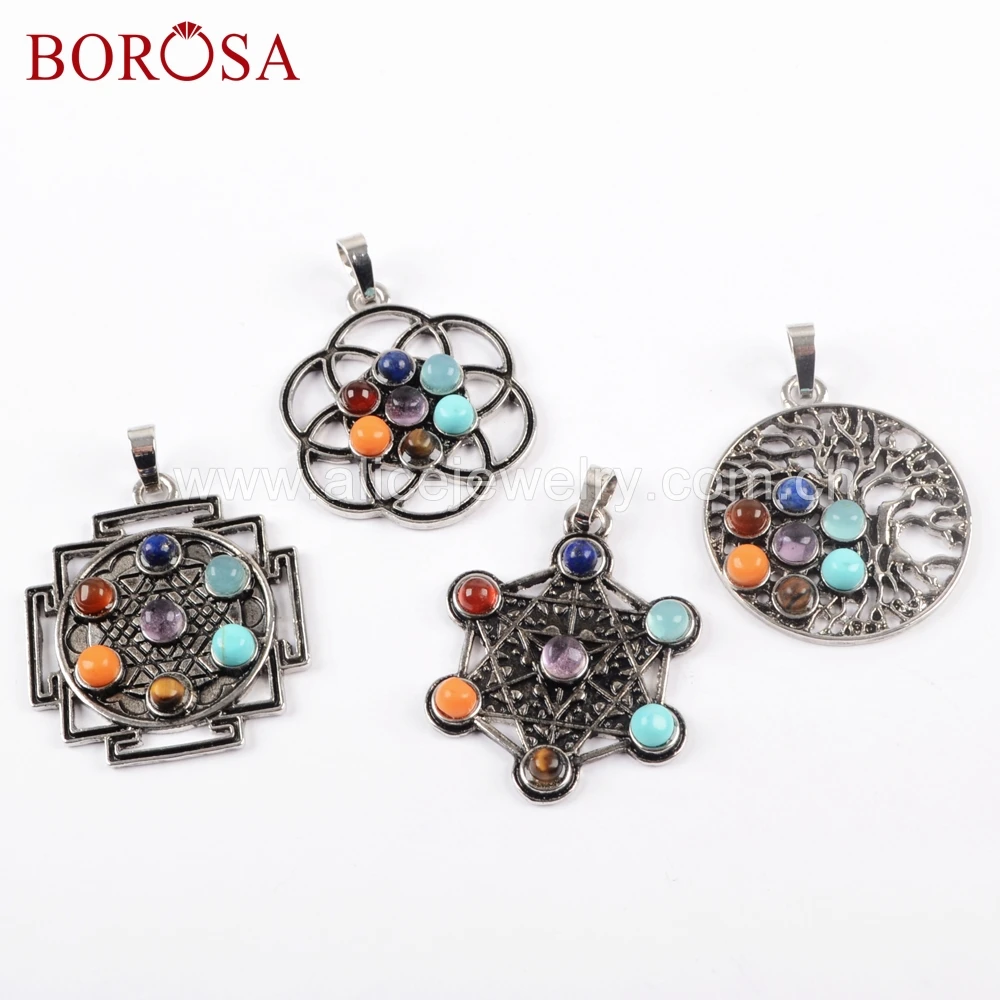 BOROSA 10 шт разноцветные каменные бусины Металлические подвески цветок/подвеска в