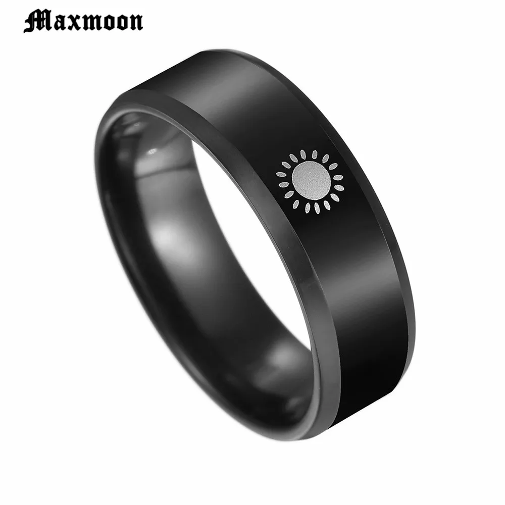 Maxmoon черное титановое кольцо из нержавеющей стали Солнце Луна Звезда ислам