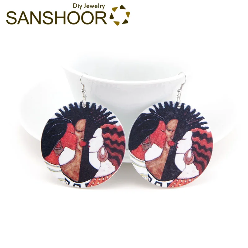 Винтажные серьги-подвески SANSHOOR из дерева в стиле афро племя Африканская женщина