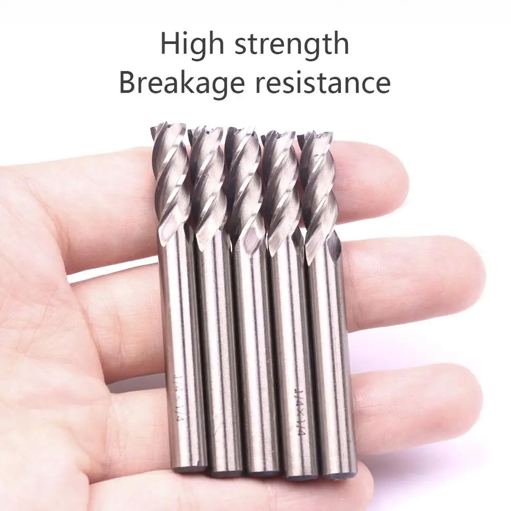 

5Pcs/Set 1/4'' 1/8'' 3/16'' HSS End Mill Cuttering 4 Flute CNC Router Bit Milling Cutter Shank End Mill