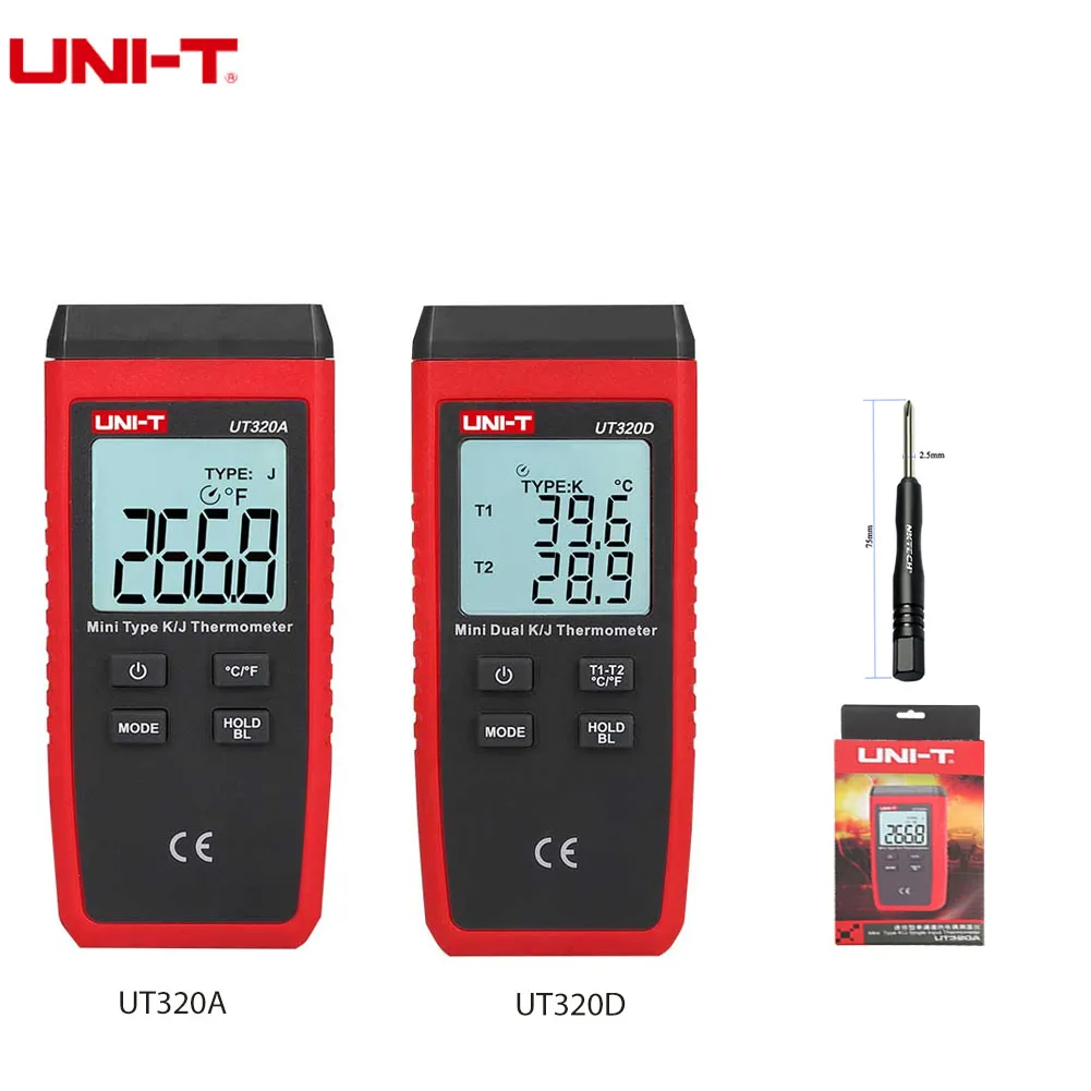 

UNI-T Thermometer Thermocouple UT320D UT320A Mini Contact Type Dual Channel K/J Temperature Meter Backlight Data Keep Off Auto