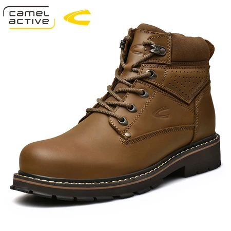 Camel Active/Новинка; высококачественные мужские зимние модные ботинки из натуральной кожи с круглым носком на шнуровке в байкерском стиле; ботильоны; шерстяные зимние ботинки - Цвет: khaki
